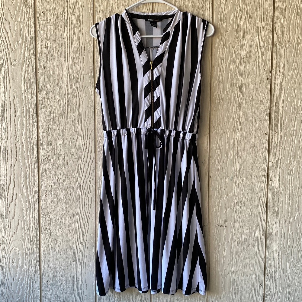 Robert Louis black and white striped sleeveless dress, size M